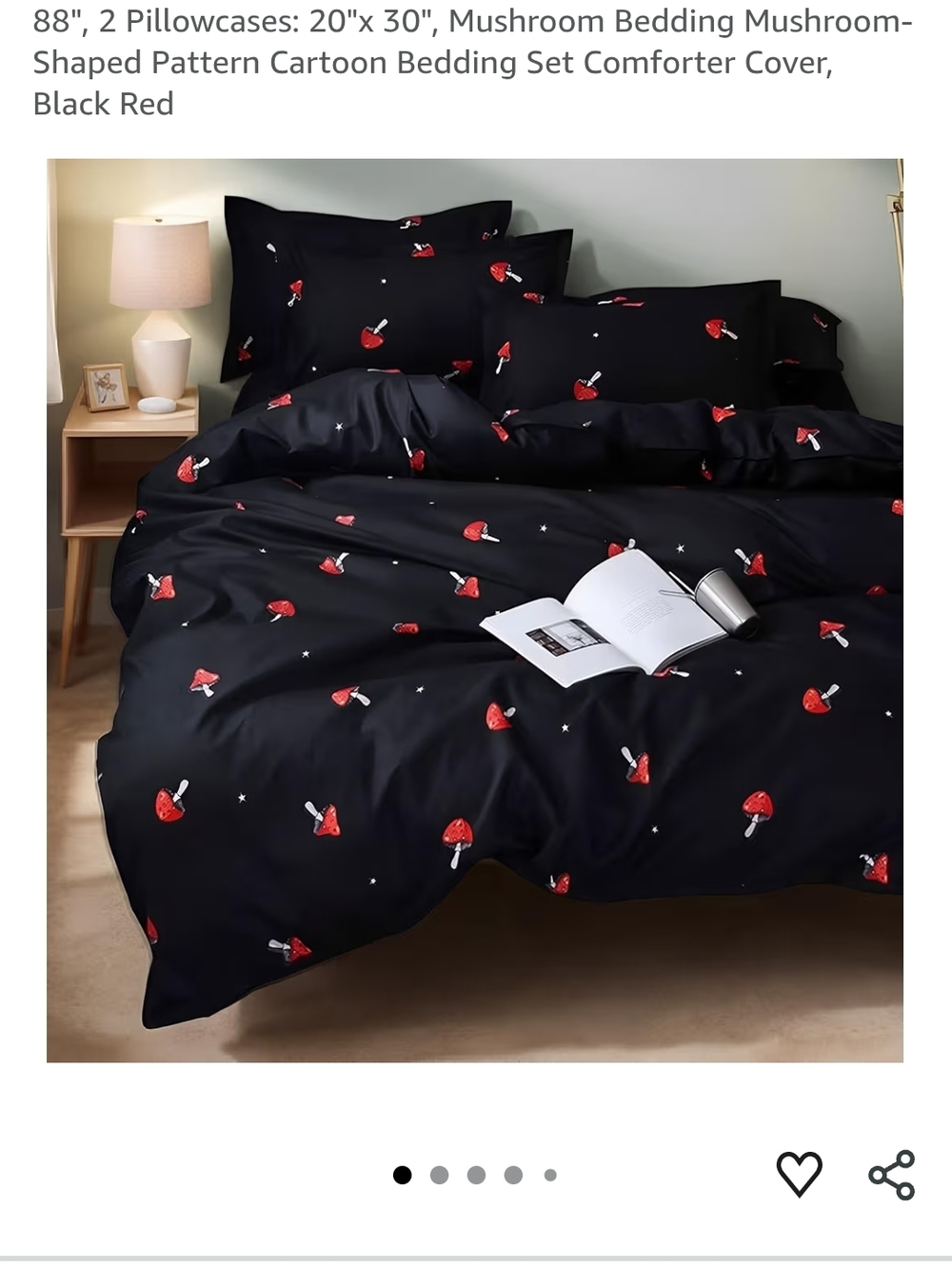 Mushroom Print Black and Red Comforter Set